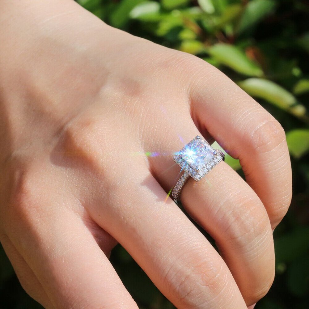 925 Silver Princess Cut White Sapphire Ring New - Picture 2 of 6